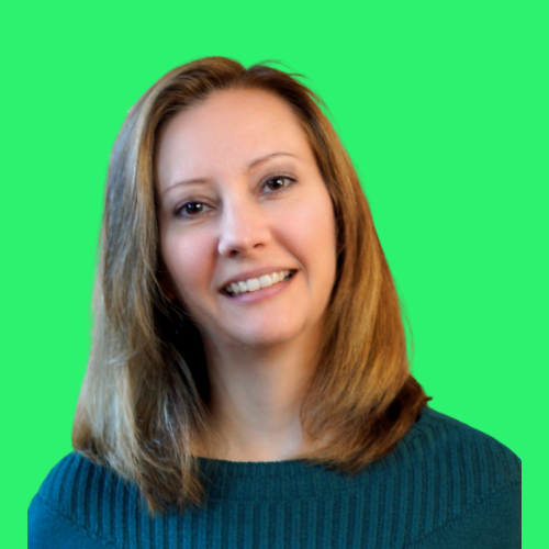 Headshot of Stephanie Weiss against a neon green background